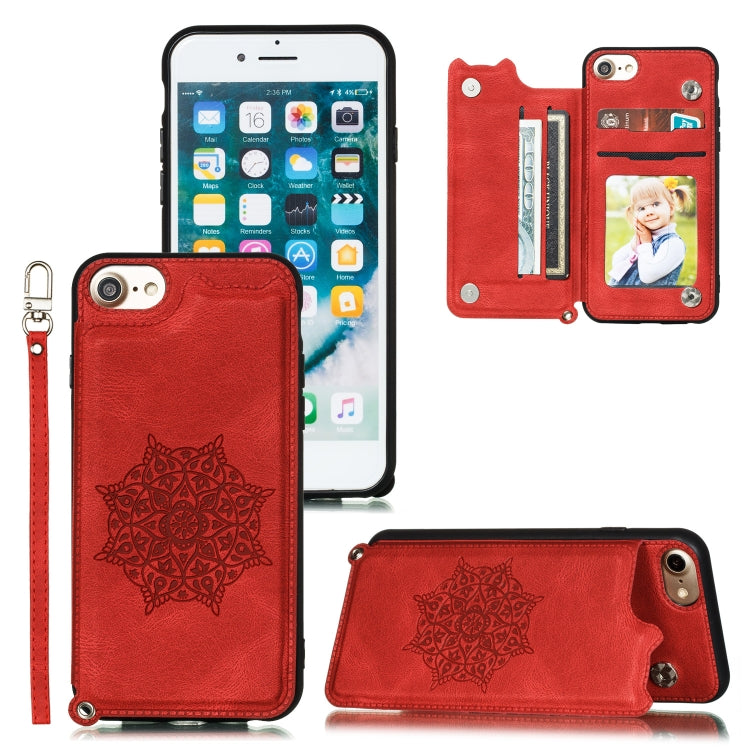 For iPhone 8 & 7 Mandala Embossed PU + TPU Case with Holder & Card Slots & Photo Frame & Hand Strap