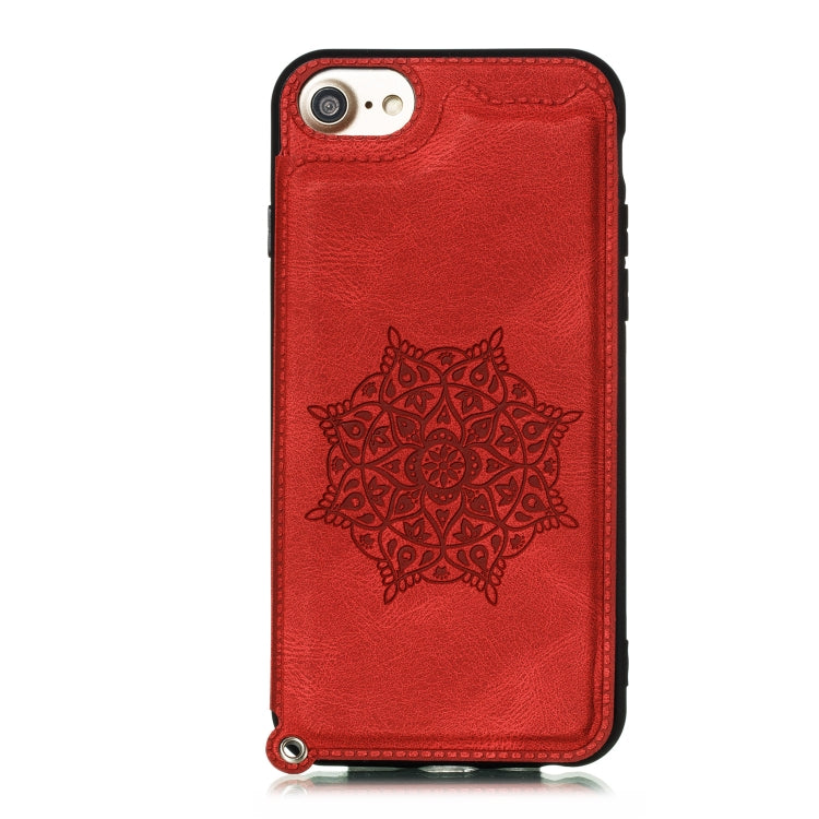 For iPhone 8 & 7 Mandala Embossed PU + TPU Case with Holder & Card Slots & Photo Frame & Hand Strap