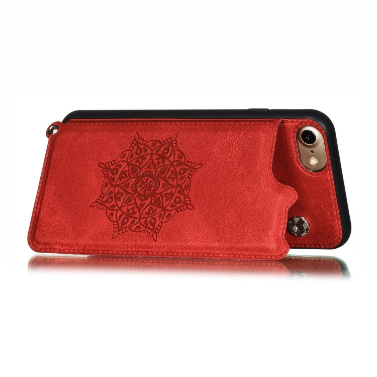 For iPhone 8 & 7 Mandala Embossed PU + TPU Case with Holder & Card Slots & Photo Frame & Hand Strap