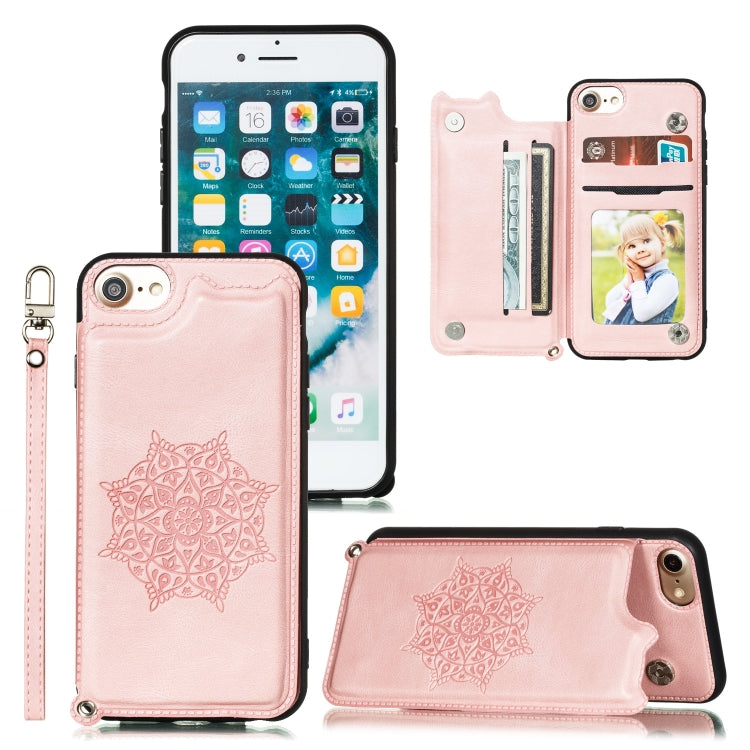 For iPhone 8 & 7 Mandala Embossed PU + TPU Case with Holder & Card Slots & Photo Frame & Hand Strap