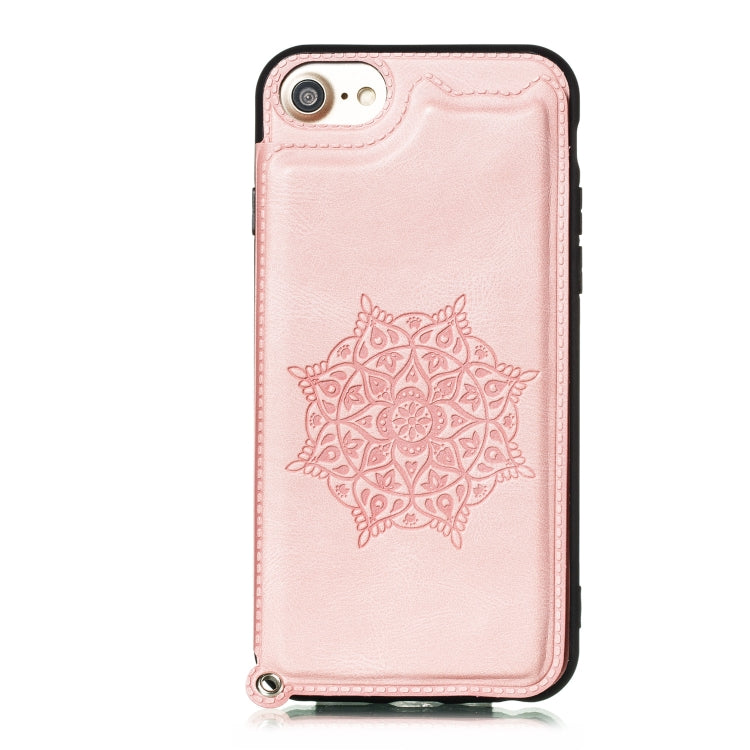 For iPhone 8 & 7 Mandala Embossed PU + TPU Case with Holder & Card Slots & Photo Frame & Hand Strap