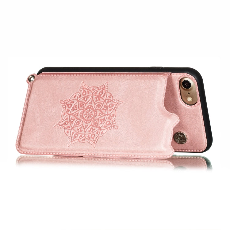For iPhone 8 & 7 Mandala Embossed PU + TPU Case with Holder & Card Slots & Photo Frame & Hand Strap