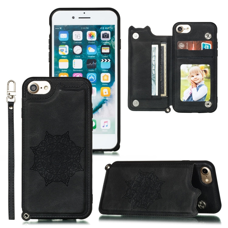 For iPhone 8 & 7 Mandala Embossed PU + TPU Case with Holder & Card Slots & Photo Frame & Hand Strap
