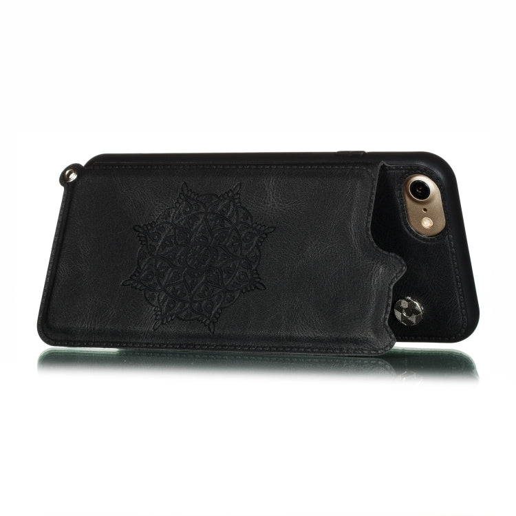 For iPhone 8 & 7 Mandala Embossed PU + TPU Case with Holder & Card Slots & Photo Frame & Hand Strap