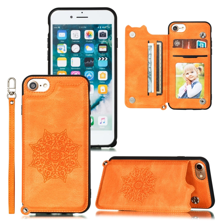 For iPhone 8 & 7 Mandala Embossed PU + TPU Case with Holder & Card Slots & Photo Frame & Hand Strap