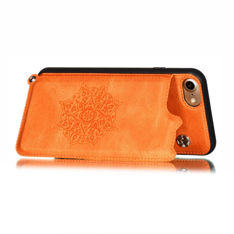 For iPhone 8 & 7 Mandala Embossed PU + TPU Case with Holder & Card Slots & Photo Frame & Hand Strap