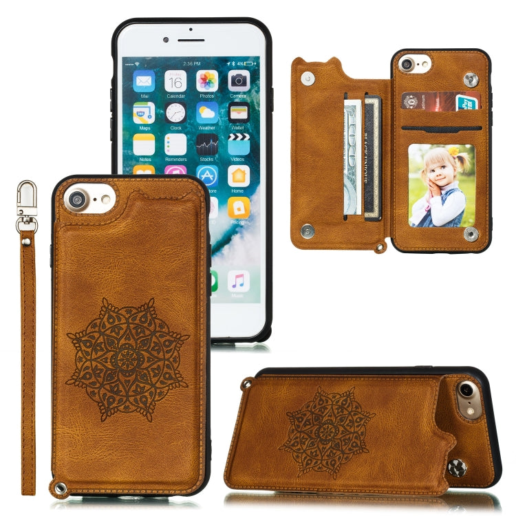 For iPhone 8 & 7 Mandala Embossed PU + TPU Case with Holder & Card Slots & Photo Frame & Hand Strap