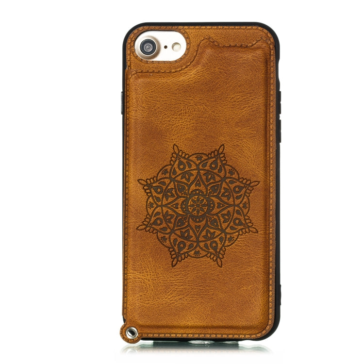 For iPhone 8 & 7 Mandala Embossed PU + TPU Case with Holder & Card Slots & Photo Frame & Hand Strap
