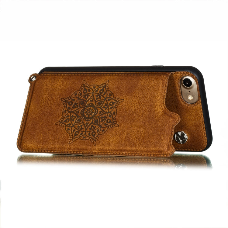 For iPhone 8 & 7 Mandala Embossed PU + TPU Case with Holder & Card Slots & Photo Frame & Hand Strap