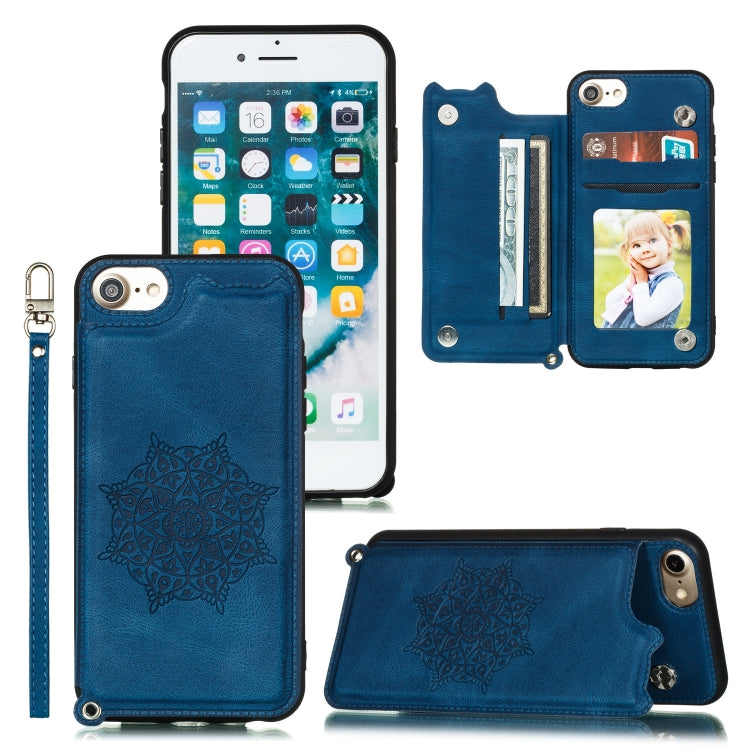 For iPhone 8 & 7 Mandala Embossed PU + TPU Case with Holder & Card Slots & Photo Frame & Hand Strap
