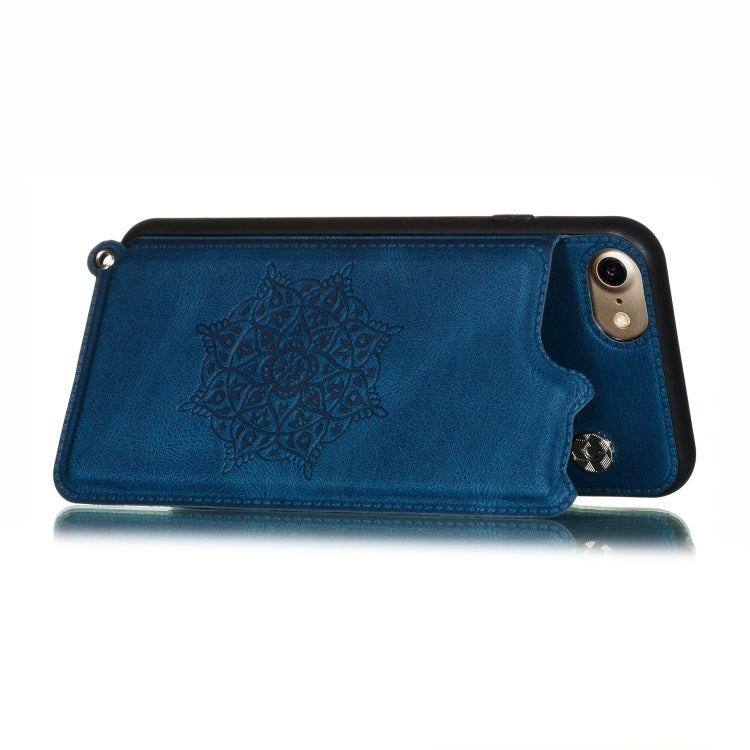 For iPhone 8 & 7 Mandala Embossed PU + TPU Case with Holder & Card Slots & Photo Frame & Hand Strap