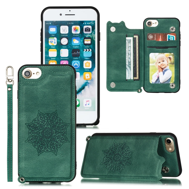 For iPhone 8 & 7 Mandala Embossed PU + TPU Case with Holder & Card Slots & Photo Frame & Hand Strap