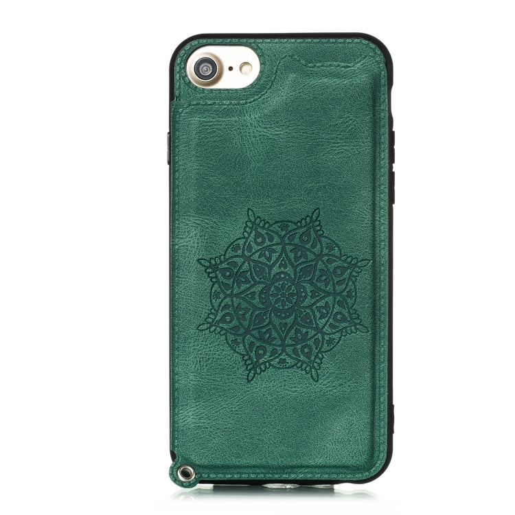 For iPhone 8 & 7 Mandala Embossed PU + TPU Case with Holder & Card Slots & Photo Frame & Hand Strap