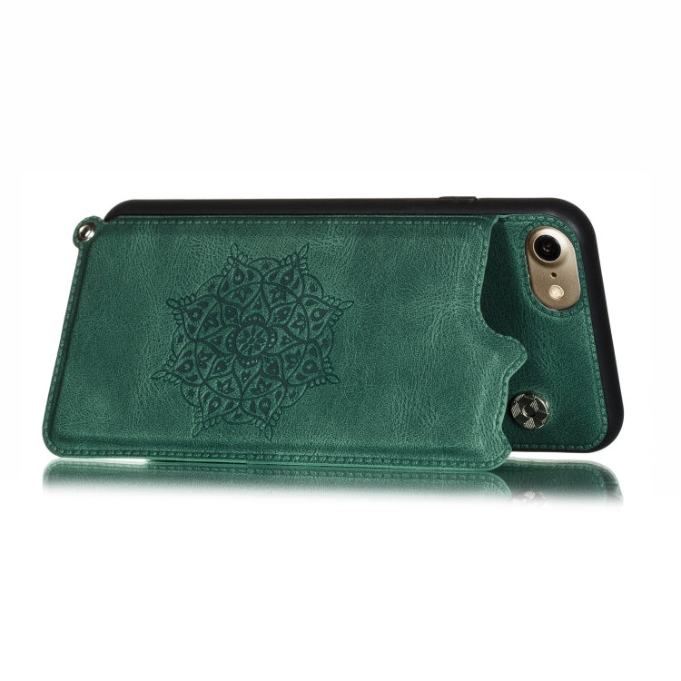 For iPhone 8 & 7 Mandala Embossed PU + TPU Case with Holder & Card Slots & Photo Frame & Hand Strap