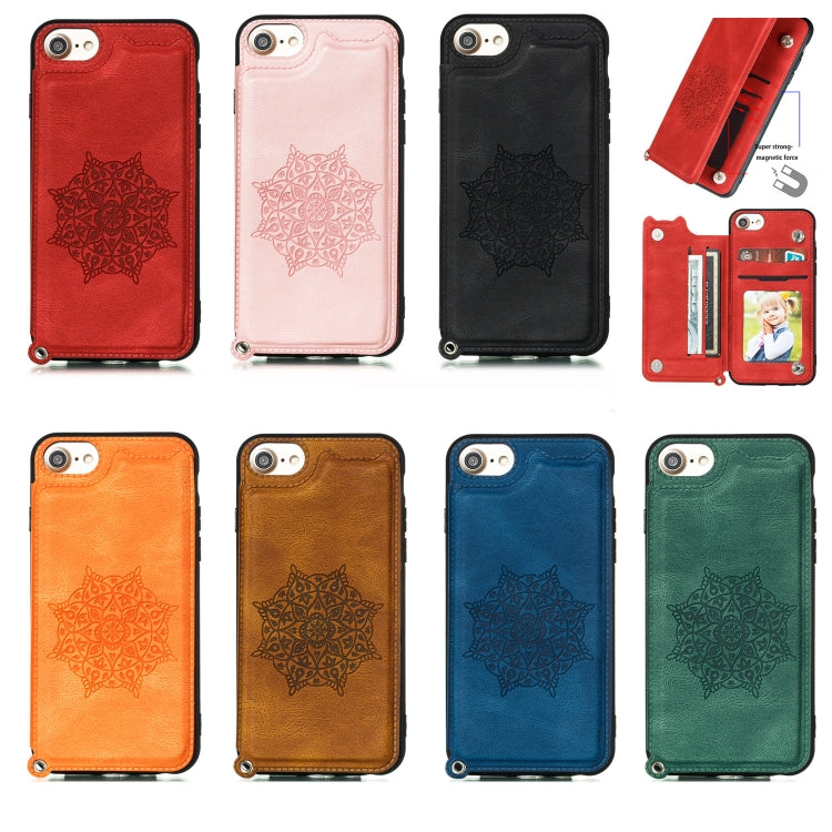 For iPhone 8 & 7 Mandala Embossed PU + TPU Case with Holder & Card Slots & Photo Frame & Hand Strap