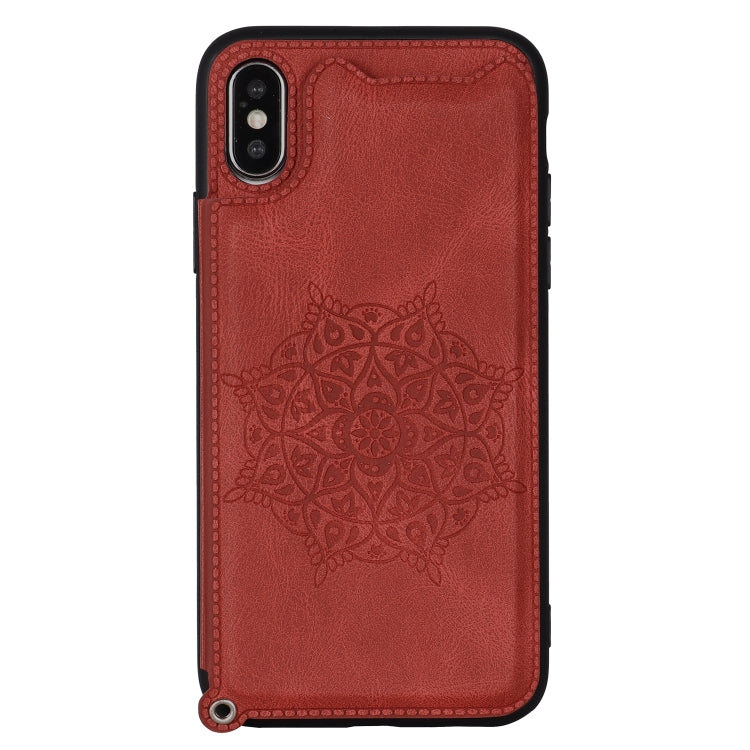 For iPhone XS / X Mandala Embossed PU + TPU Case with Holder & Card Slots & Photo Frame & Hand Strap