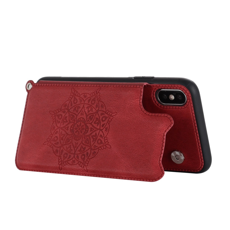 For iPhone XS / X Mandala Embossed PU + TPU Case with Holder & Card Slots & Photo Frame & Hand Strap