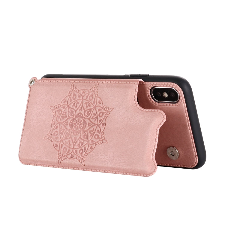 For iPhone XS / X Mandala Embossed PU + TPU Case with Holder & Card Slots & Photo Frame & Hand Strap