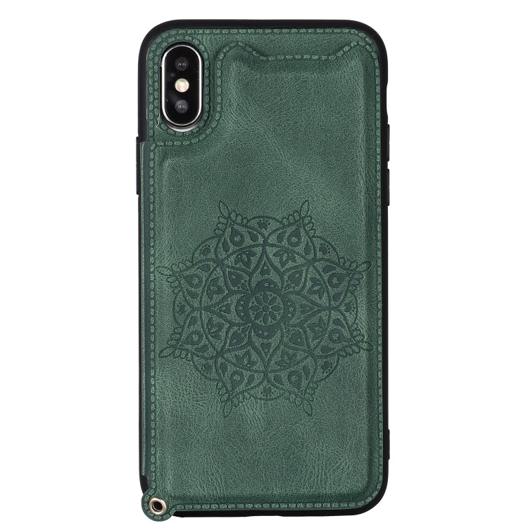 For iPhone XS / X Mandala Embossed PU + TPU Case with Holder & Card Slots & Photo Frame & Hand Strap