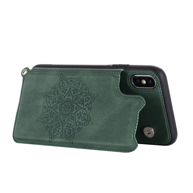 For iPhone XS / X Mandala Embossed PU + TPU Case with Holder & Card Slots & Photo Frame & Hand Strap