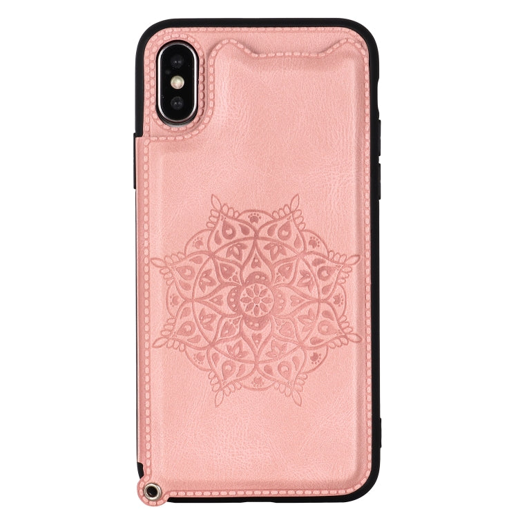 For iPhone XR Mandala Embossed PU + TPU Case with Holder & Card Slots & Photo Frame & Hand Strap