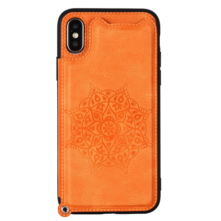 For iPhone XR Mandala Embossed PU + TPU Case with Holder & Card Slots & Photo Frame & Hand Strap