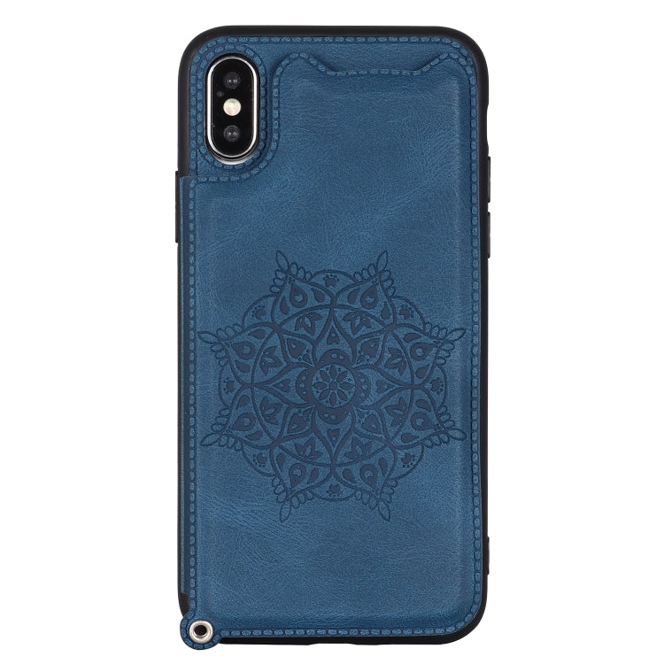 For iPhone XR Mandala Embossed PU + TPU Case with Holder & Card Slots & Photo Frame & Hand Strap