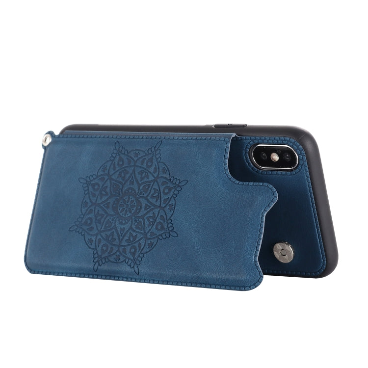For iPhone XR Mandala Embossed PU + TPU Case with Holder & Card Slots & Photo Frame & Hand Strap