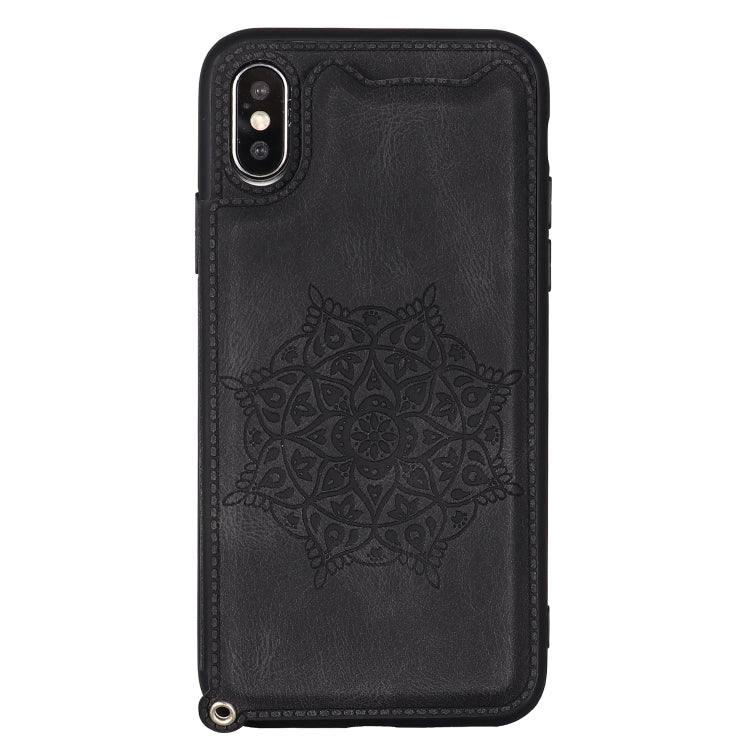 For iPhone XS Max Mandala Embossed PU + TPU Case with Holder & Card Slots & Photo Frame & Hand Strap
