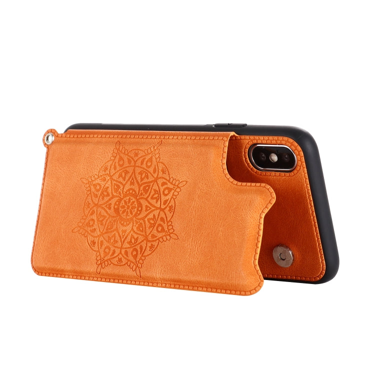 For iPhone XS Max Mandala Embossed PU + TPU Case with Holder & Card Slots & Photo Frame & Hand Strap