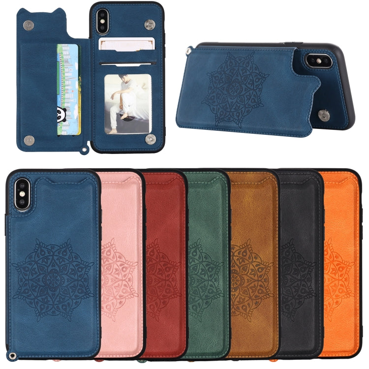 For iPhone XS Max Mandala Embossed PU + TPU Case with Holder & Card Slots & Photo Frame & Hand Strap