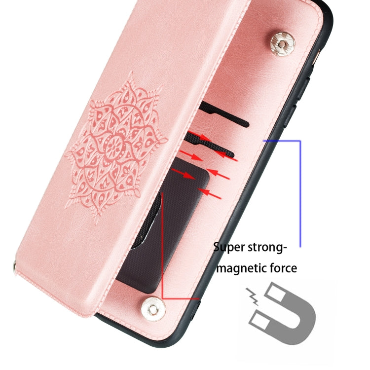 For iPhone 11 Pro Mandala Embossed PU + TPU Case with Holder & Card Slots & Photo Frame & Hand Strap