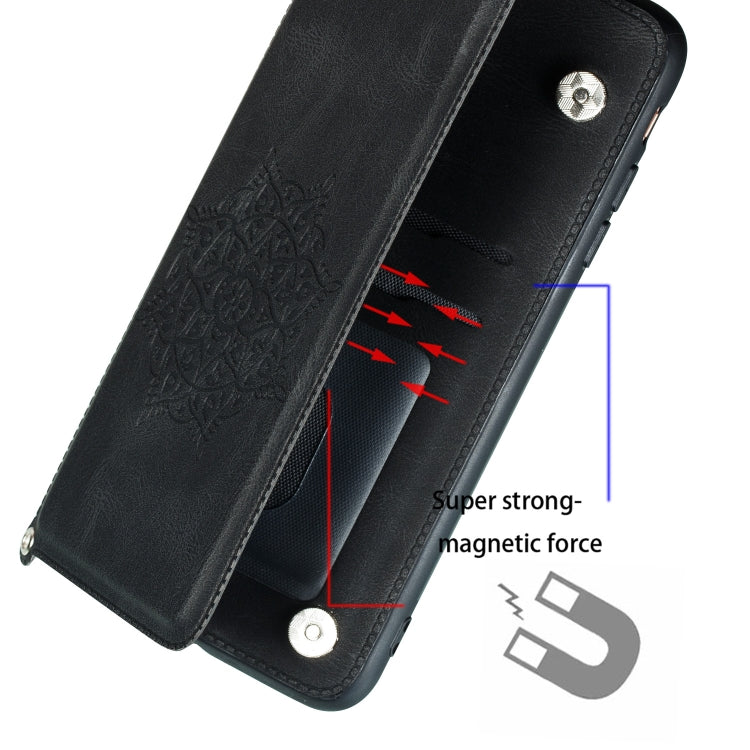 For iPhone 11 Pro Mandala Embossed PU + TPU Case with Holder & Card Slots & Photo Frame & Hand Strap