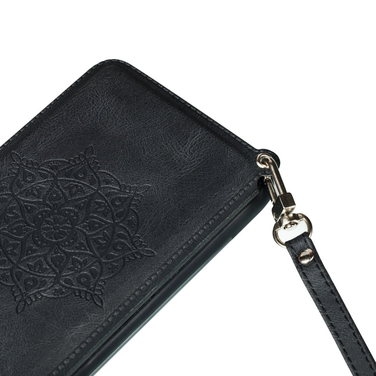 For iPhone 11 Pro Mandala Embossed PU + TPU Case with Holder & Card Slots & Photo Frame & Hand Strap