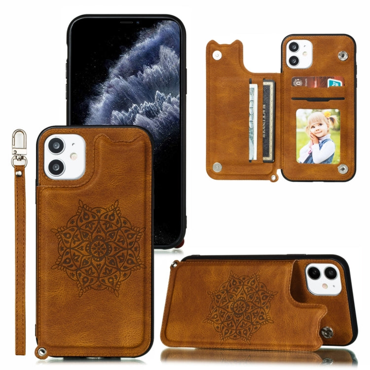 For iPhone 11 Pro Mandala Embossed PU + TPU Case with Holder & Card Slots & Photo Frame & Hand Strap