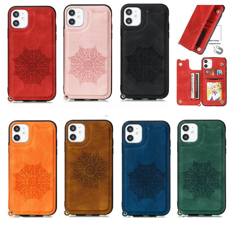 For iPhone 11 Pro Mandala Embossed PU + TPU Case with Holder & Card Slots & Photo Frame & Hand Strap