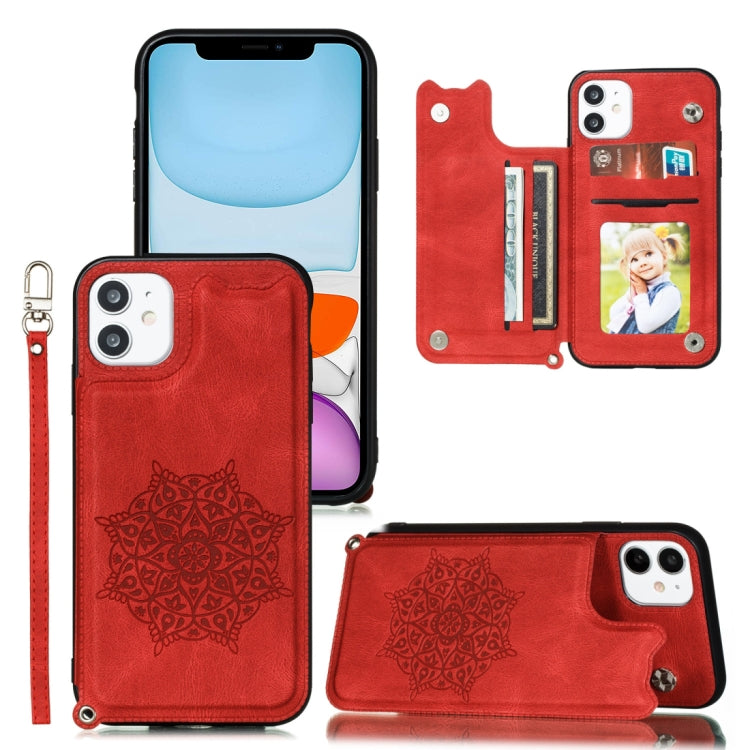 For iPhone 11 Mandala Embossed PU + TPU Case with Holder & Card Slots & Photo Frame & Hand Strap