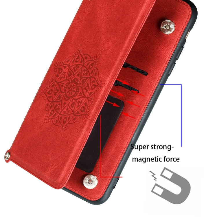 For iPhone 11 Mandala Embossed PU + TPU Case with Holder & Card Slots & Photo Frame & Hand Strap