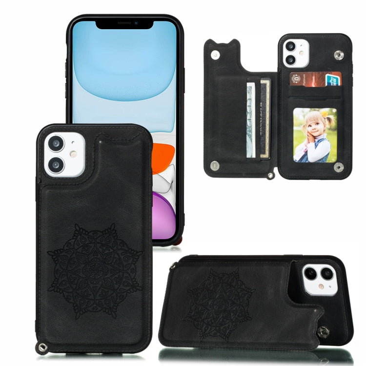 For iPhone 11 Mandala Embossed PU + TPU Case with Holder & Card Slots & Photo Frame & Hand Strap