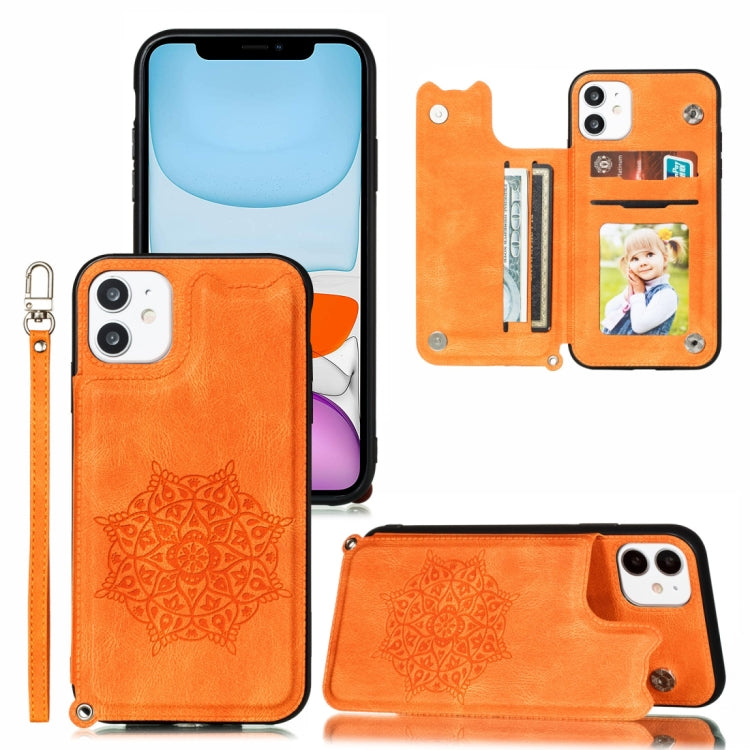 For iPhone 11 Mandala Embossed PU + TPU Case with Holder & Card Slots & Photo Frame & Hand Strap