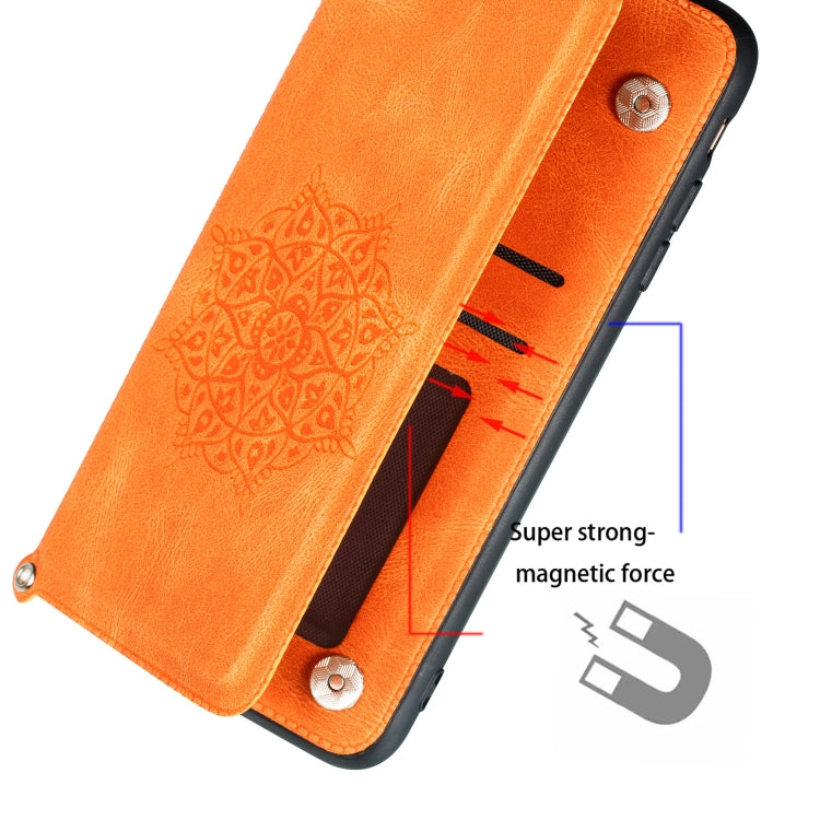 For iPhone 11 Mandala Embossed PU + TPU Case with Holder & Card Slots & Photo Frame & Hand Strap