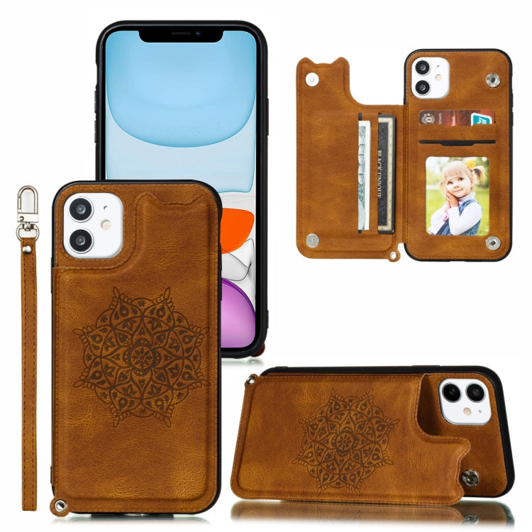 For iPhone 11 Mandala Embossed PU + TPU Case with Holder & Card Slots & Photo Frame & Hand Strap