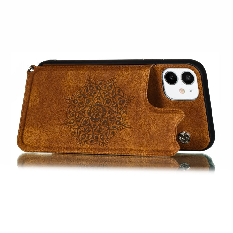 For iPhone 11 Mandala Embossed PU + TPU Case with Holder & Card Slots & Photo Frame & Hand Strap