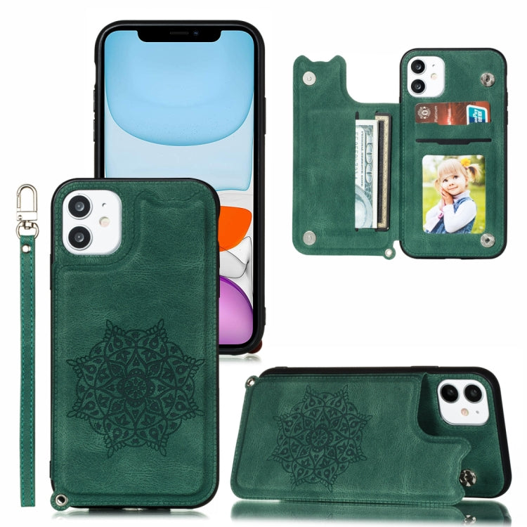 For iPhone 11 Mandala Embossed PU + TPU Case with Holder & Card Slots & Photo Frame & Hand Strap
