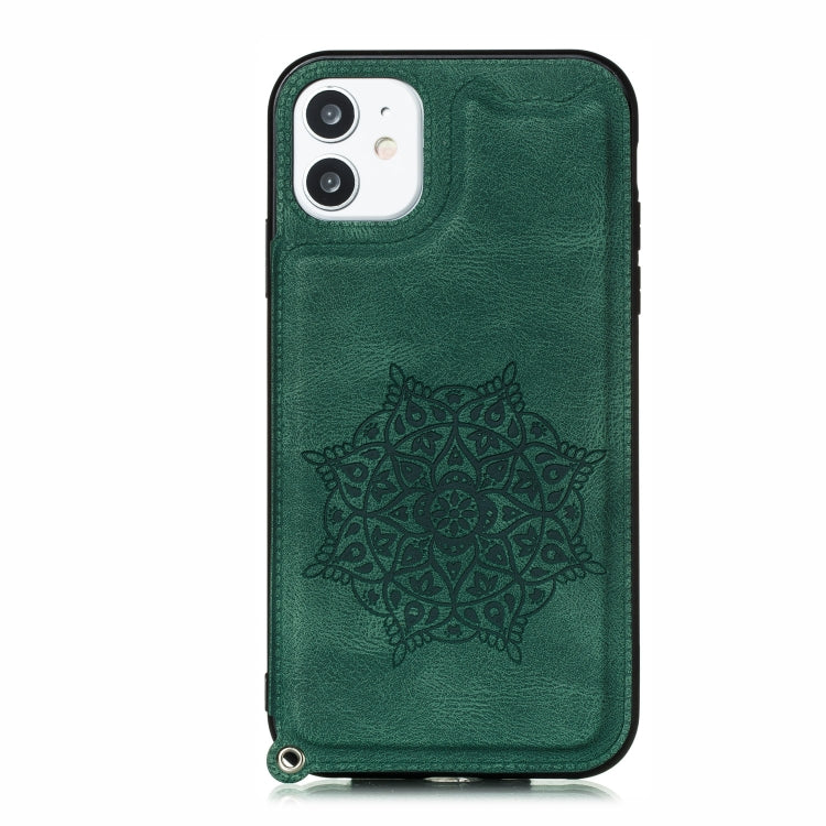 For iPhone 11 Mandala Embossed PU + TPU Case with Holder & Card Slots & Photo Frame & Hand Strap