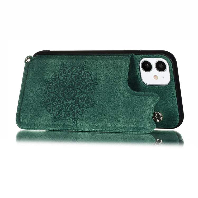 For iPhone 11 Mandala Embossed PU + TPU Case with Holder & Card Slots & Photo Frame & Hand Strap