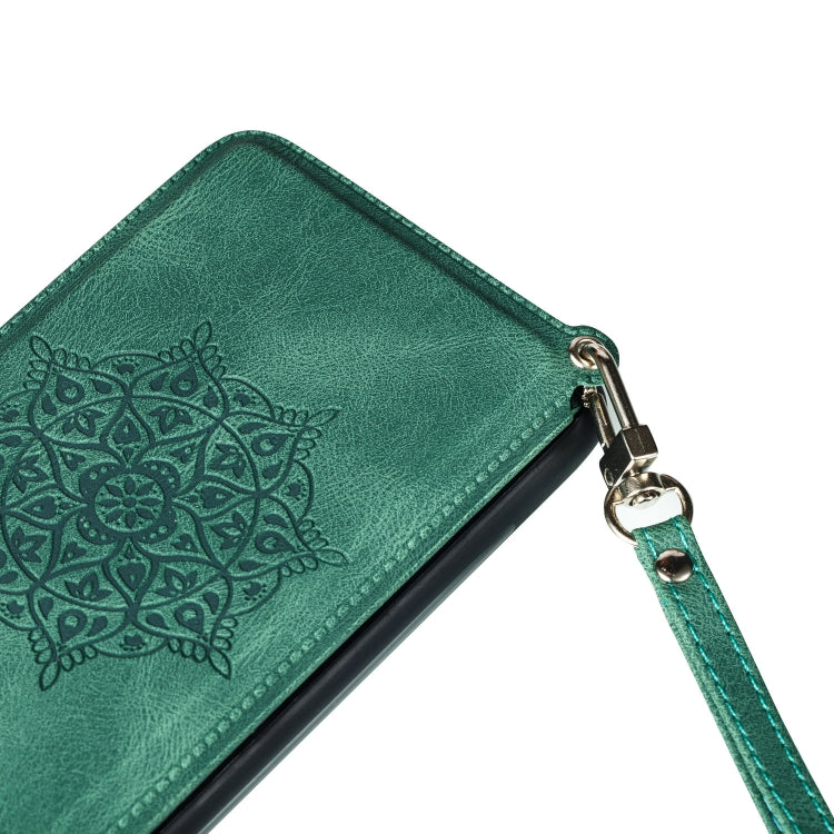 For iPhone 11 Mandala Embossed PU + TPU Case with Holder & Card Slots & Photo Frame & Hand Strap