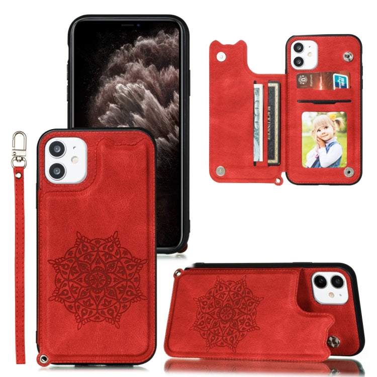 For iPhone 11 Pro Max Mandala Embossed PU + TPU Case with Holder & Card Slots & Photo Frame & Hand Strap