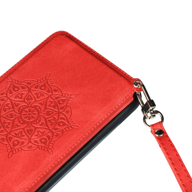 For iPhone 11 Pro Max Mandala Embossed PU + TPU Case with Holder & Card Slots & Photo Frame & Hand Strap