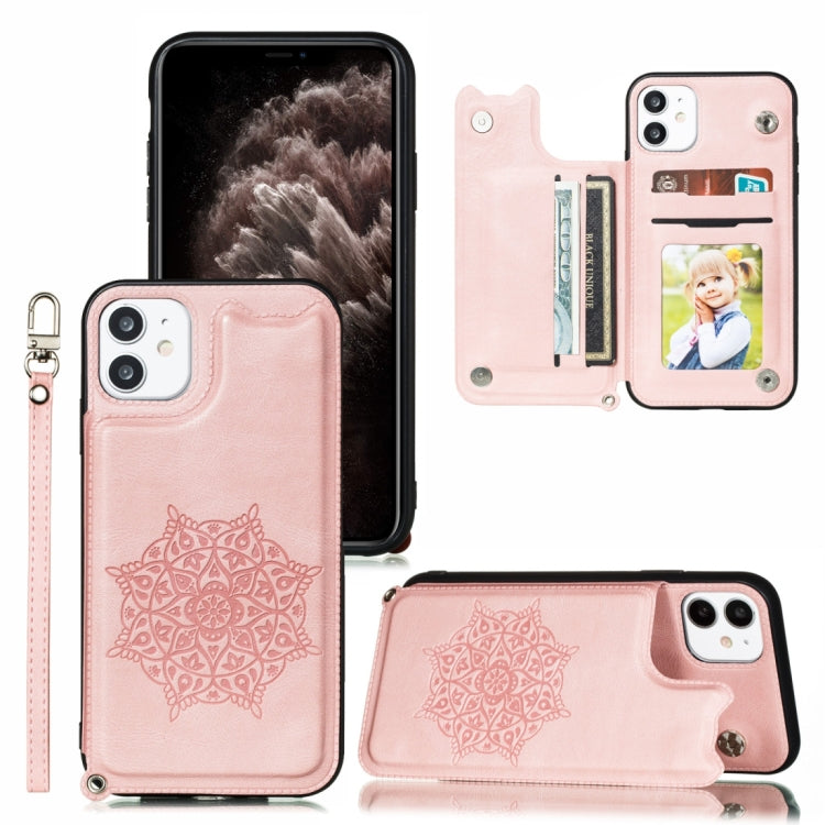 For iPhone 11 Pro Max Mandala Embossed PU + TPU Case with Holder & Card Slots & Photo Frame & Hand Strap